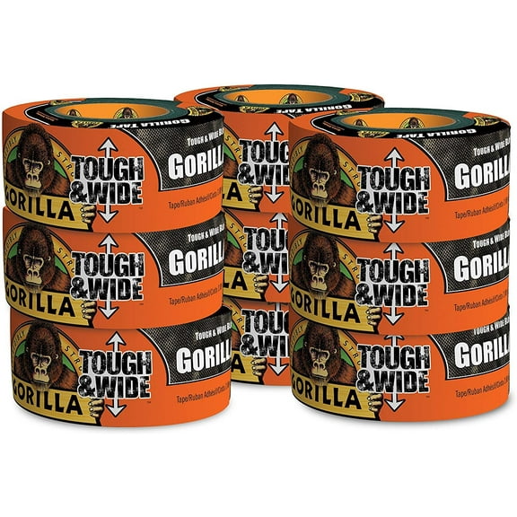 Gorilla Tough & Wide Glue Tape - Thick Wide Black Tape - 9 Pack, 2.88 In x 30 Yds, Black