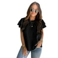 thumbnail image 5 of Women's Black Textured Tiered Ruffled Short Sleeve Blouse, 5 of 5