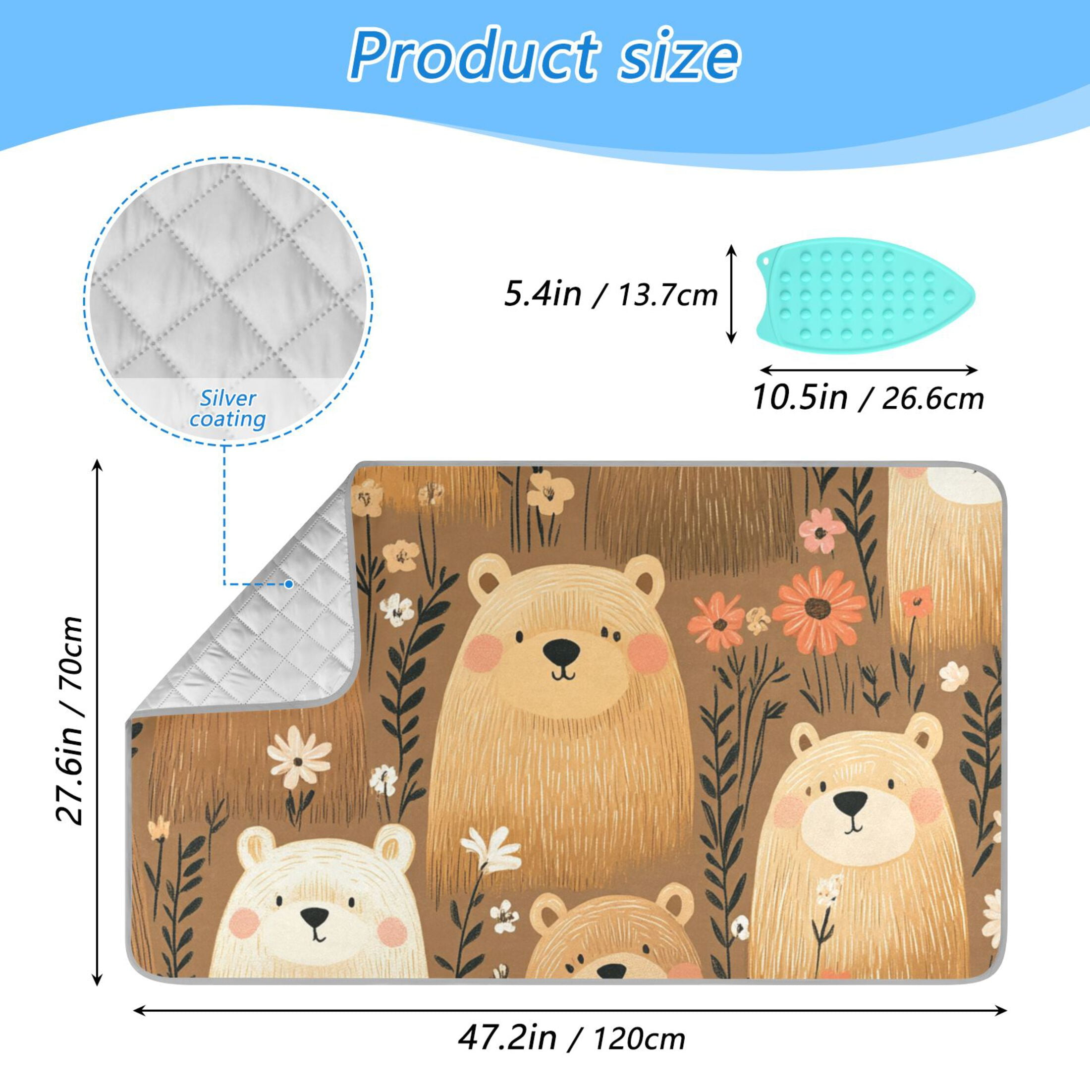 Cartoon Style Bears Ironing Mat Blanket for Table Top Travel Portable Ironing Board Pad 47.2x27.6 Inch