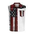 thumbnail image 4 of Elvqul American Flag Shirts for Men Casual Independence Red Trendy Sleeveless T-Shirts Collar Star Mens Shirts Button up, 4 of 5