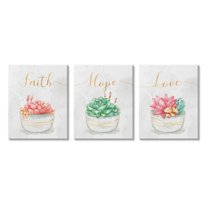 Stupell Industries Charming Succulent Plants Faith Hope Love Phrases Botanical & Floral Painting Gallery Wrapped Canvas Art Print Wall Art, 24 x 30, Set of 3