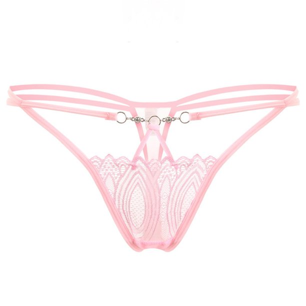 Gibobby Panty Microfibra con Encaje Bragas sexy para mujer Tanga Bragas huecas de encaje de cintura(Rosa,Talla única)