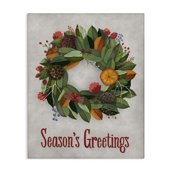 Stupell Industries Traditional Holiday Greeting Potpourri Wreath Canvas Art, 16 x 20, by Darlene Seale