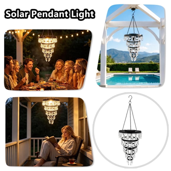 ZZHZGZ Canada Sale Garden Chandelier Outdoor Solar Hanging Tiered Pendant with Chain Ip44 Led Decorative Solar Powered Topiary Light for Patio Garden Gazebo Porch