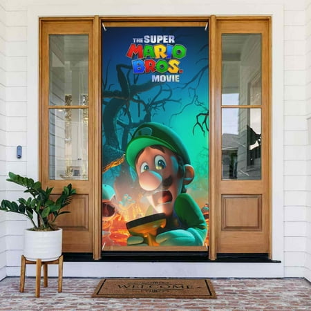 Super Mario Bros. Movie Door Cover Decorated Banner Tapestry Home Decoration Holiday Party Supplies Door Banner Porch Sign Banner 72.8 x 35.4 Inch