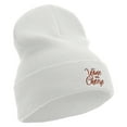 thumbnail image 4 of Wine and Cheese Embroidered 12 Inch Long Knitted Beanie - White OSFM, 4 of 5