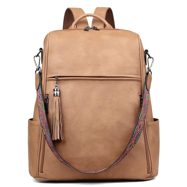 Mochila para portátil FADEON Leather para mujer 15.6 pulgadas, marrón camel