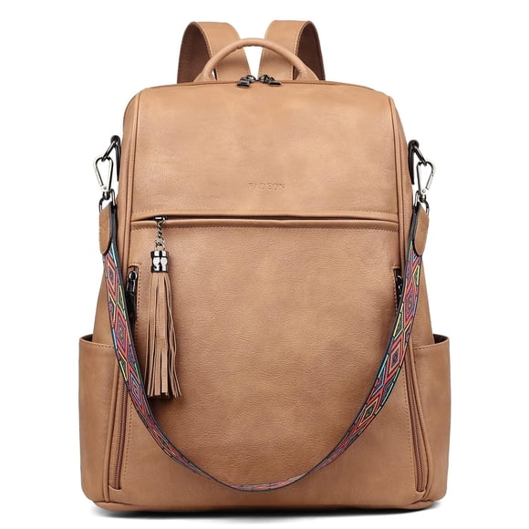 Mochila para portátil FADEON Leather para mujer 15.6 pulgadas, marrón camel