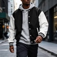 thumbnail image 2 of Delconic Mens Fleece Varsity Jacket Casual Knit Stand Collar Snap Front Baseball Style Outerwear Ribbed Trim Regular Fit Black L, 2 of 9