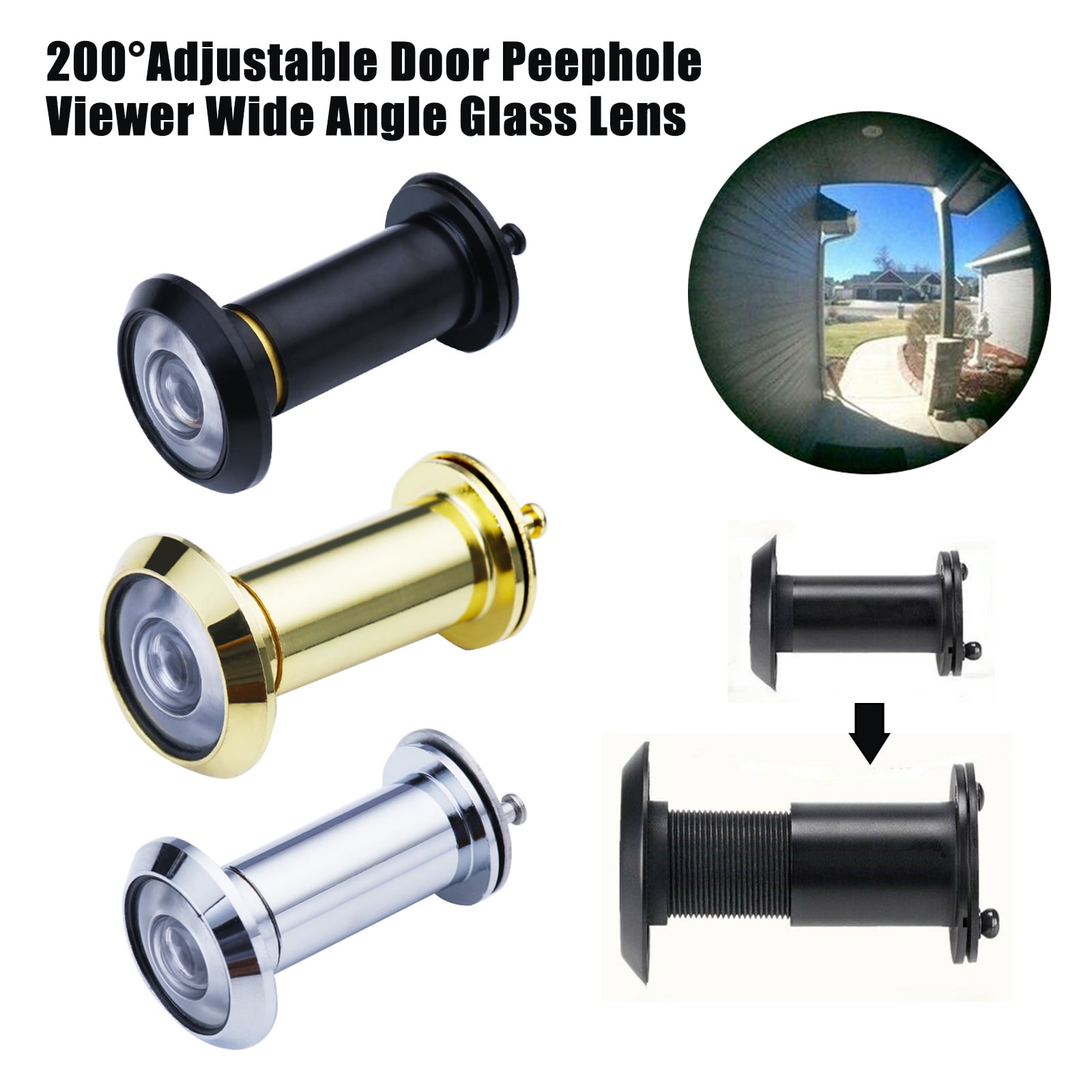 Security Door Viewer Peephole for Front Door w/Privacy Cover Optical Glass Lens 