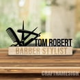thumbnail image 2 of Craftnamesign Custom Wooden Barber Desk Name Plate, Hair Stylist Hair Dresser Metal Nameplate, 2 of 5