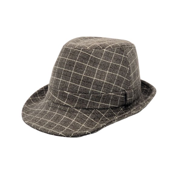 WITHMOONS Wool Check Pattern Fedora Hat - Classic Trilby Manhattan Tattersall Pattern for Men Women LD61566 (Brown)