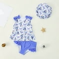 thumbnail image 2 of NIEWTR Toddler Baby Girls 3 Piece Swimsuit Set Short Sleeve Bathing Suit Baby Rash Guard Swimwear With Sun Hat Swimwear Beach Bathing Suit for Summer Vacation 2-3 Years Blue, 2 of 4