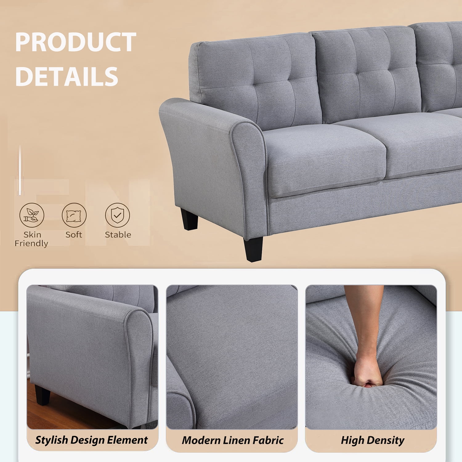 Kadyn 79.9" Modern Living Room Sofa, Upholstered Couch Furniture for Living Room, Linen 3-Seat Sofa for Office, Light Grey-Blue Kadyn 79.9" Modern Living Room Sofa, Upholstered Couch Furniture for Living Room, Linen 3-Seat Sofa for Office, Light Grey-Blue