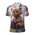 thumbnail image 2 of Daiia Romantic Floral Bear Pattern Men’s Polo Shirts,Solid Deck Shirt,Classic Fit, Breathable Cotton Polo for Casual and Sport Wear-Small, 2 of 7