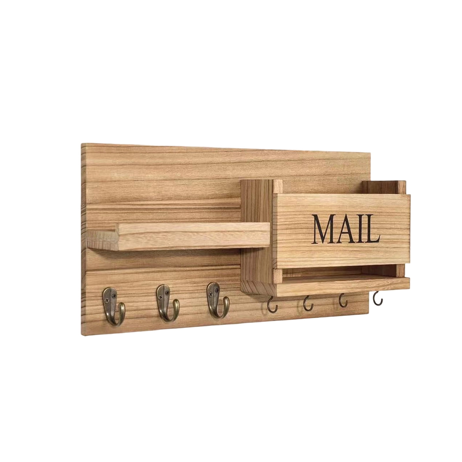 Wall Mounted Coat Rack, Key Holder with Mail Organizer for Entryway, Wooden Shelf with Hooks for Home Decor and Storage