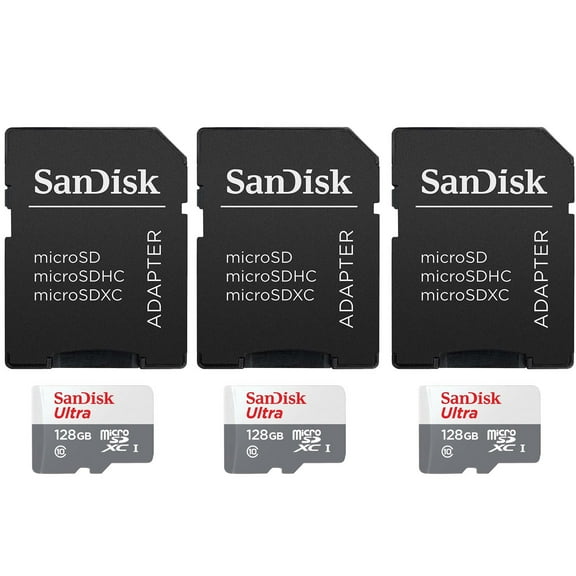 SanDisk Ultra UHS-I 128GB Micro SDXC Flash Memory Card with Adapter, 3 Count