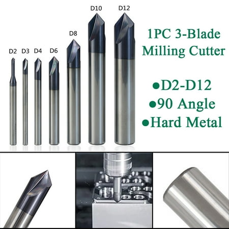 

ALLTIMES 2-12 mm Hard Metal 3-Blade Milling Cutter 90 Angle Chamfer Cutter End Mill 1PC