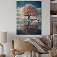 thumbnail image 2 of Designart "Pink Tree curious Reflections" Landscape Trees Print on Natural Pine Wood, 2 of 5