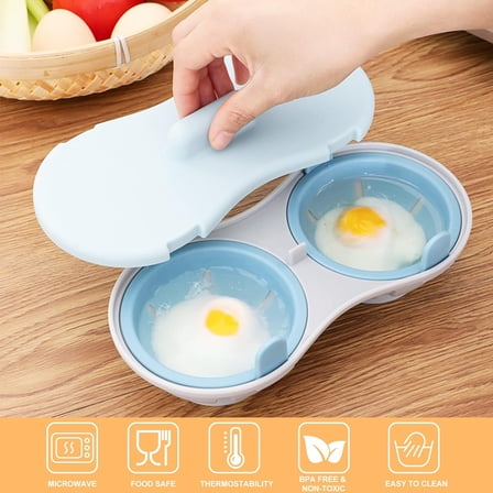 CZQ Egg Poacher Microwave Egg Cooker, 2 Cavity Edible Silicone Double Drain Poached Egg Cups, Microwave Egg Poacher Kitchen Cooking Gadgets