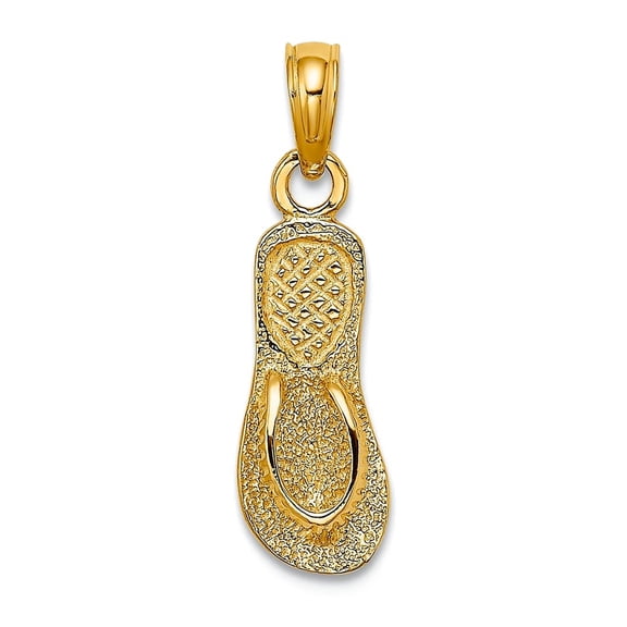 6.1mm 10k Solid Yellow Gold Textured Straps Single Flip Flop Charm Pendant Necklace for Women