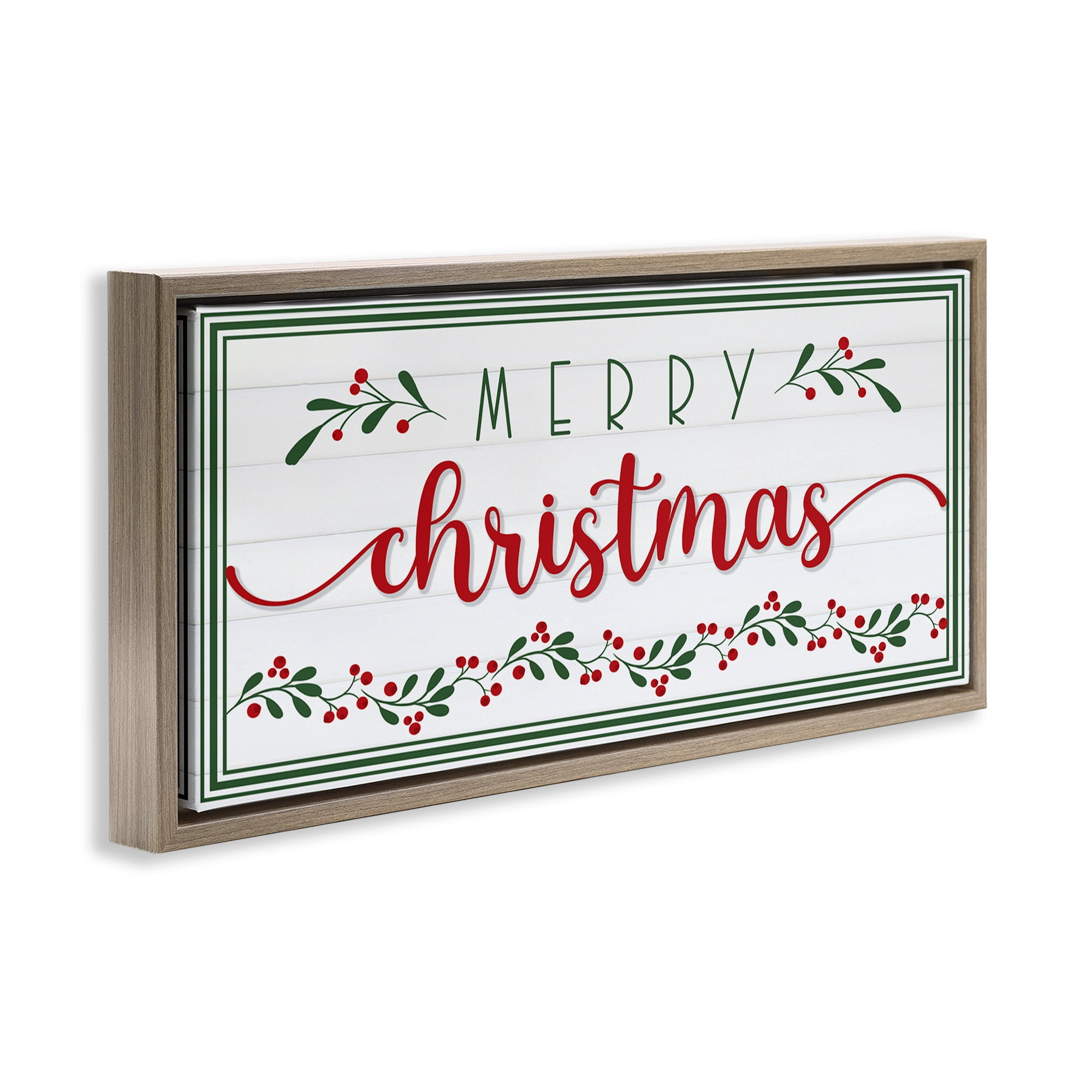 Stupell Industries Festive Christmas Phrase Holiday Painting Brown Floater Framed Canvas Art Print Wall Art, 25 x 11