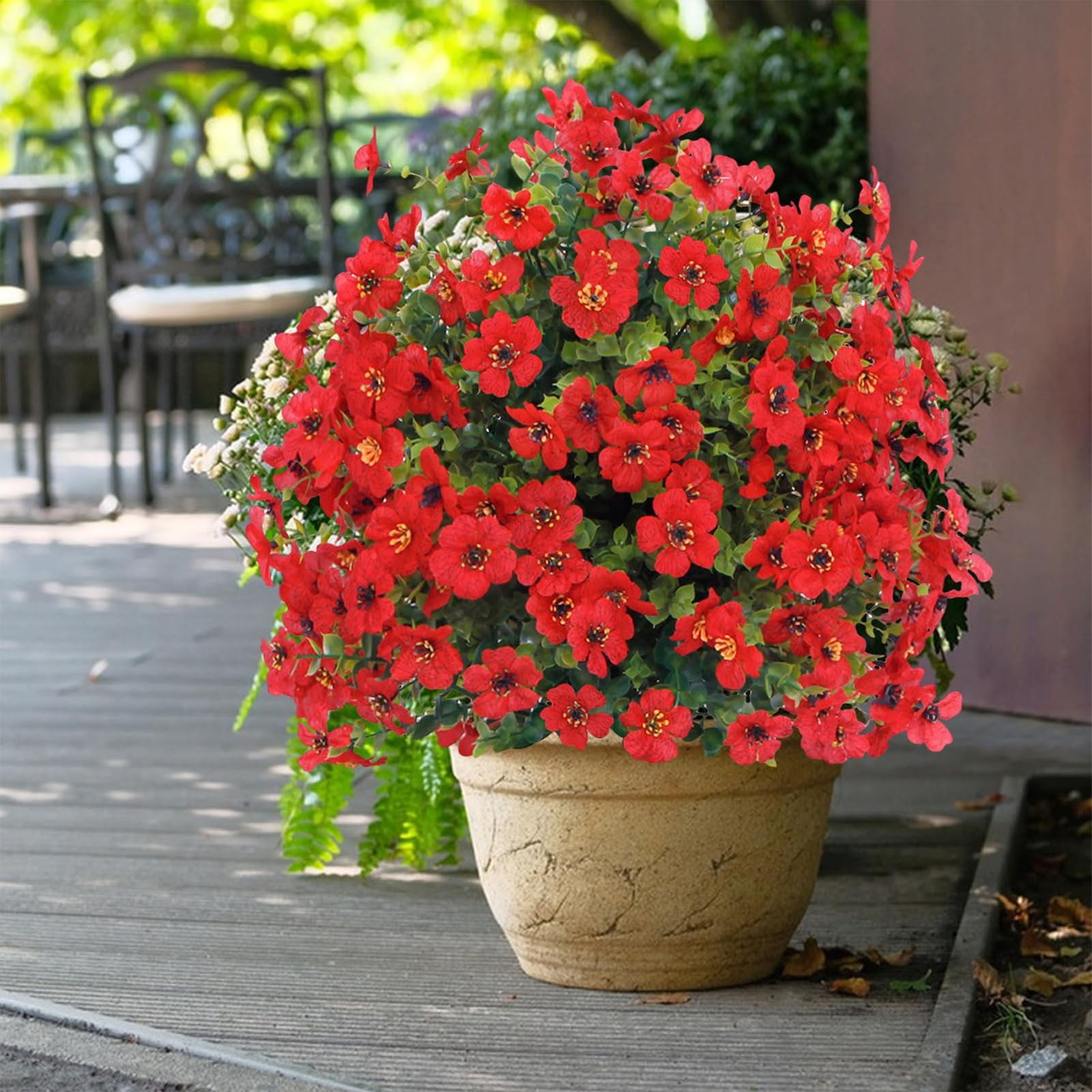 Artificial Plants Outdoor, Red Geraniums Artificial Flowers, Ongmies Artificial Greenery with Garden Stake – 22" Faux Shrubs for Outdoor, Porch & Wedding Decor, 1 Artificial Violet Stake