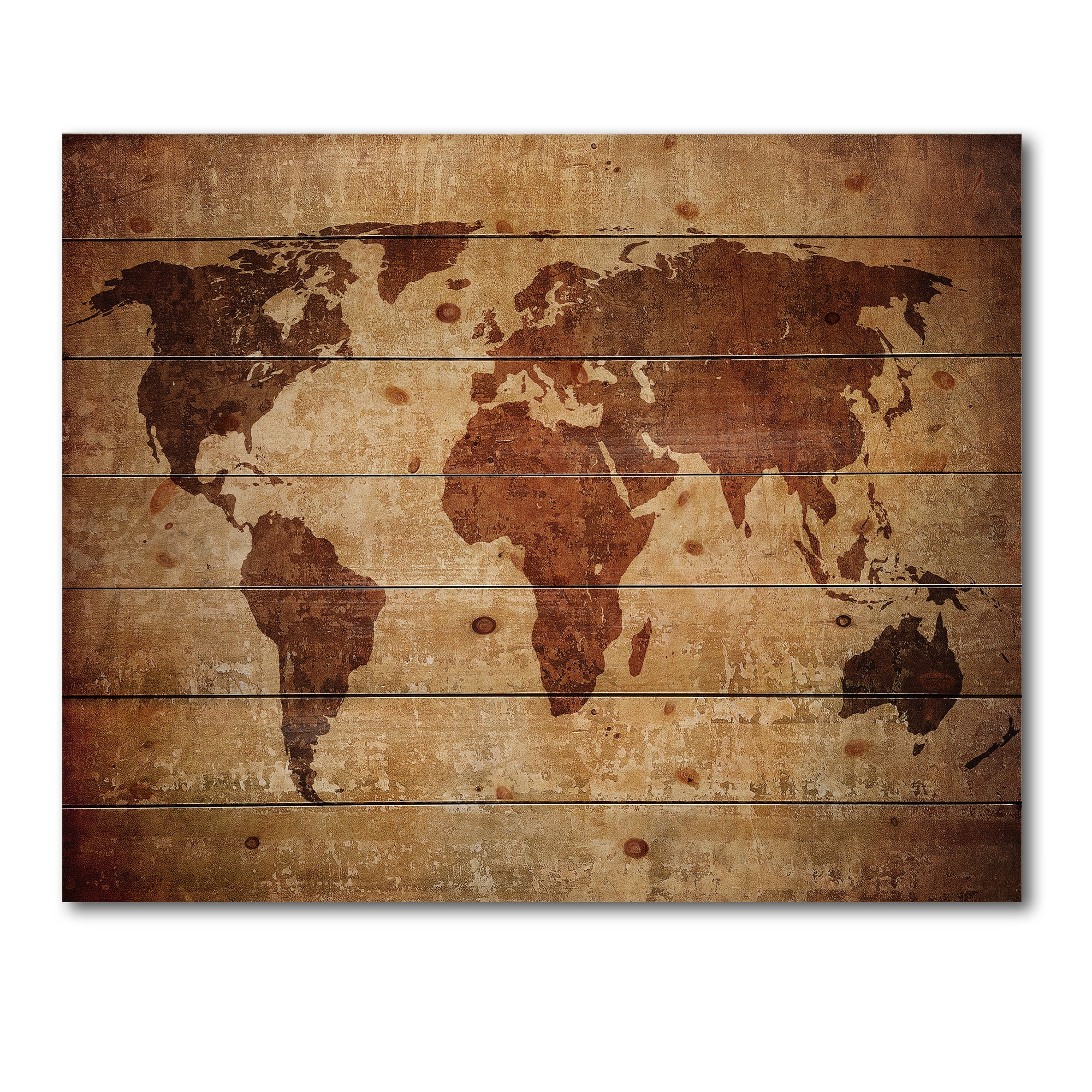 Designart 'Ancient World Map XI' Vintage Print on Natural Pine Wood