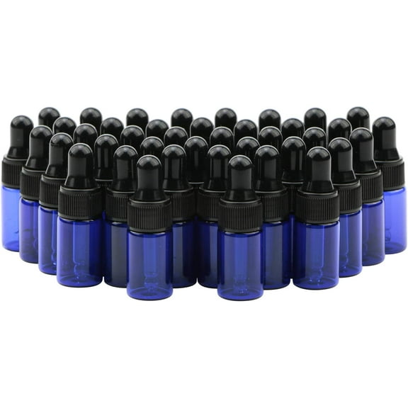 Blue Glass Dropper Bottle With Black Rubber Cover Tapered Glass Droppers 3ml Pack of 40