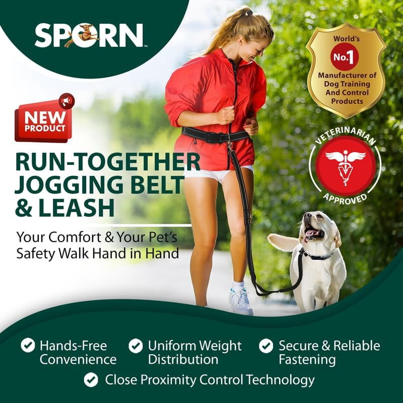 Sporn Run-Together Jogging Belt and Dog Leash, 6 ft, Black