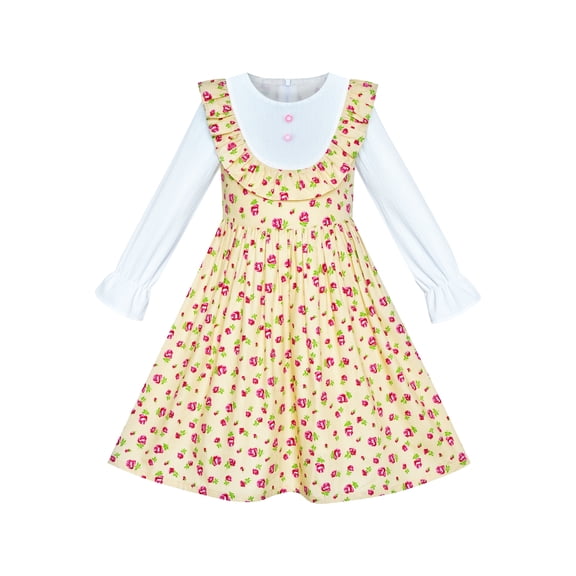 Girls Dress Yellow Floral Long Sleeve Cotton Casual Dress 4 Years