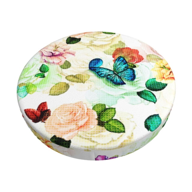 Disketp Floral Vintage Funda Redonda para Taburete, Funda de Cojín para Silla de Bar Suave y Elástica-12 inch