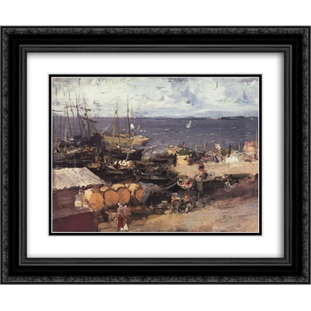 Konstantin Korovin 2x Matted 24x20 Black Ornate Framed Art Print 'Arkhangelsk Port on Dvina '