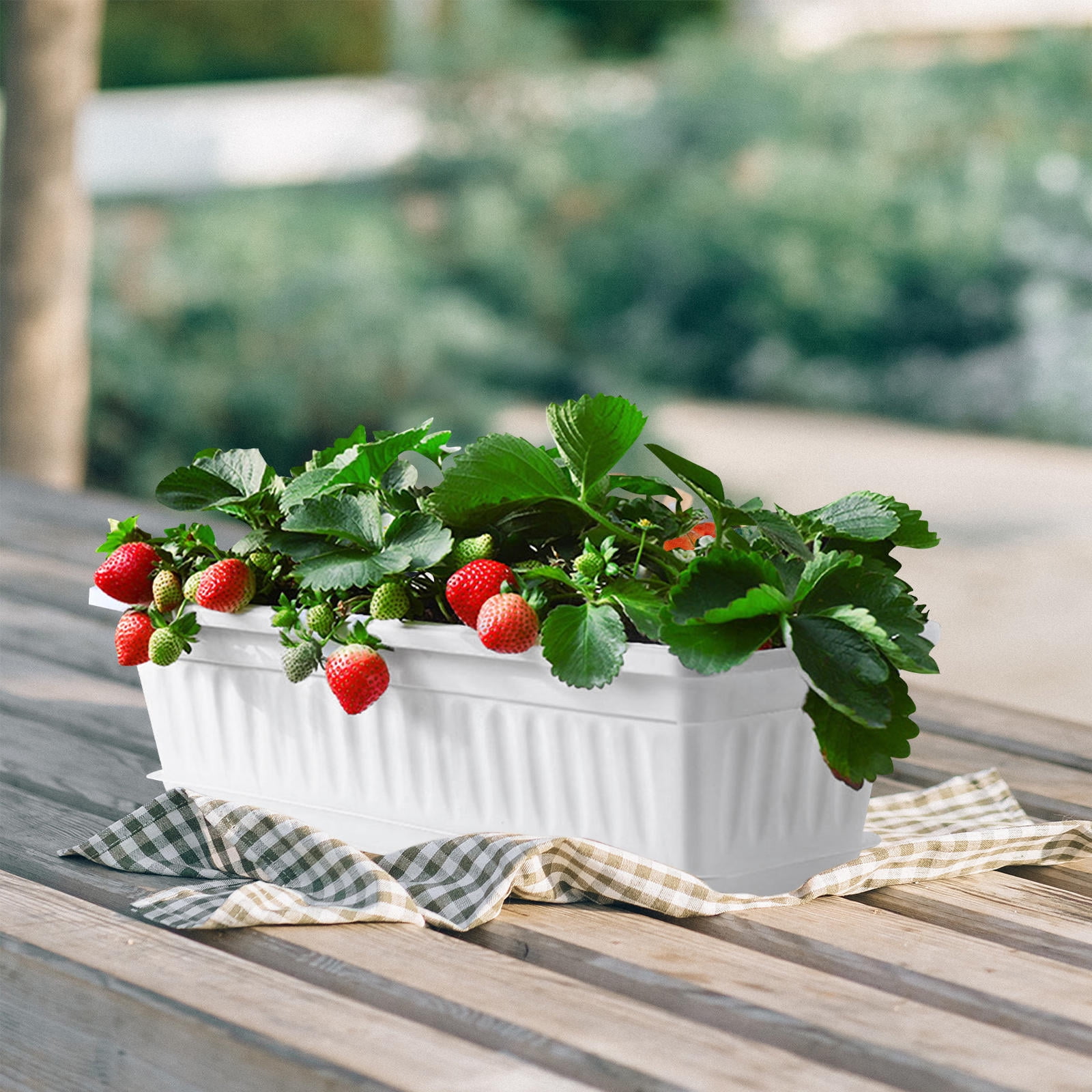FONDOTIN Gardening Pot Rectangular Flower Planters For Family Plastic 2Pcs 17X7.5X5.5In
