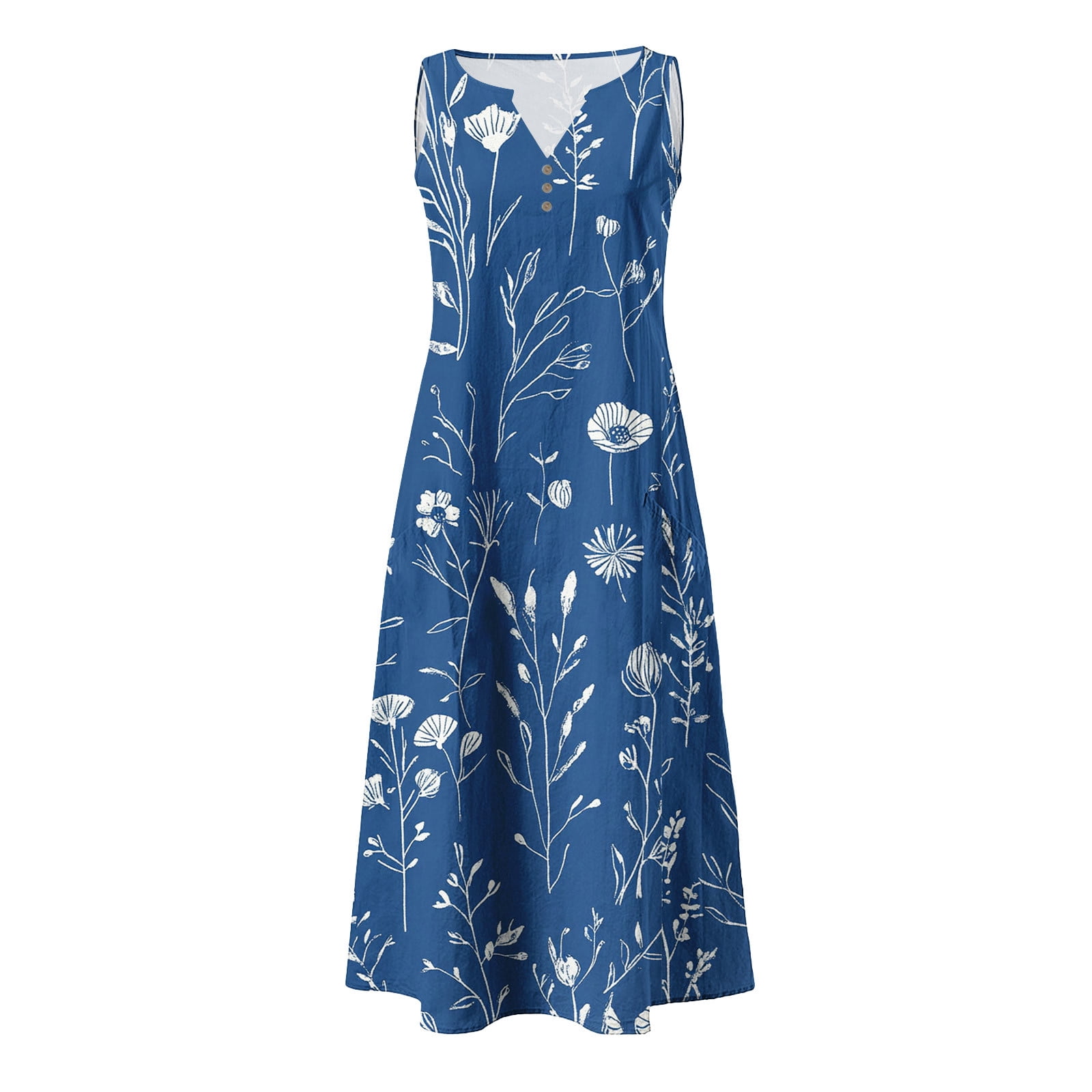 Viikei Women's Summer Sleeveless Mini Dress,Women's Summer Casual Dress Gradual Sleeveless Neck V-Neck Long Dress Blue S