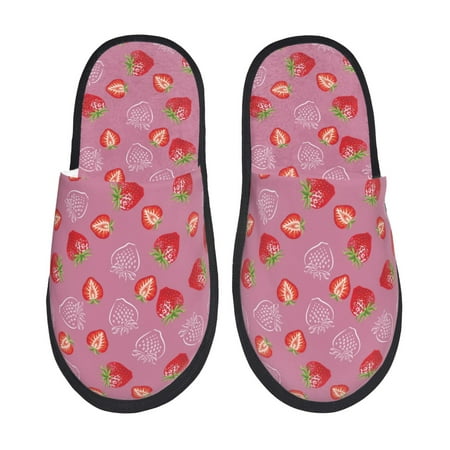 Balery Cute Strawberry Slient Indoor Furry Fleece Comfort House Shoes Soft Non-Slip Home Shoes Cotton slippers House Slippers-- Medium