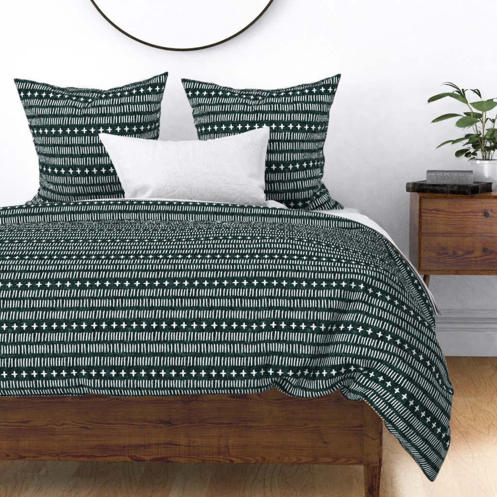 Green Tribal Modern Farmhouse Woven Moroccan Sateen Duvet Cover By