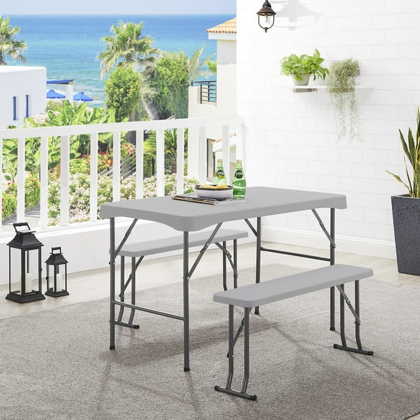 3 Piece Folding Table with Benches, 3.7 Feet Portable Picnic Table Set