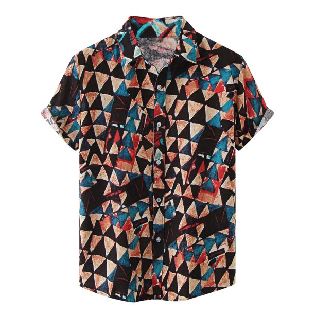 Hombres Casual Botones Playa Sin posicionamiento Estampado Turndown Camisa de manga corta Blusa Pompotops oipoqjl49323