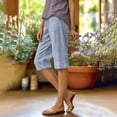 thumbnail image 6 of Jewelreauty Women's Striped Shorts Cotton Linen Straight Leg Elastic High Waist Casual Long Shorts Beach Summer (XL, Dark Blue), 6 of 7