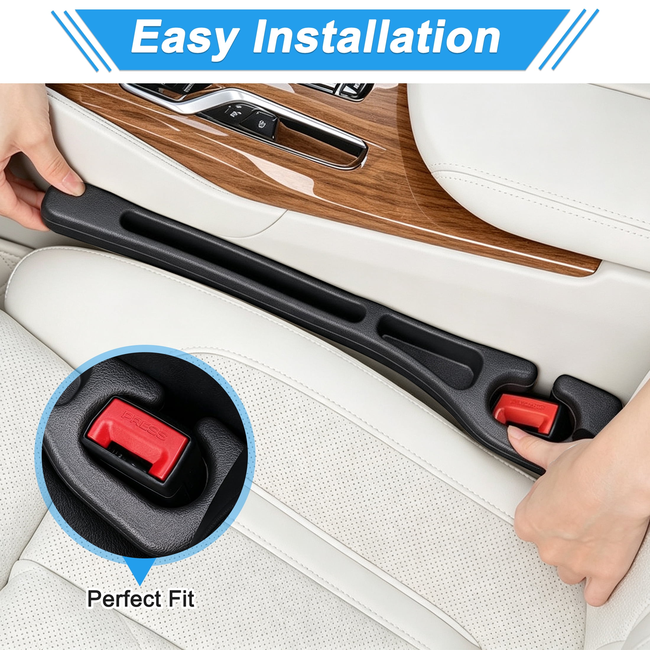 2 Pack Car Seat Gap Filler with Seat Belt Cutout, Universal Car Gap Plug Stopper, Anti-Drop Car Seat Crevice Blocker for Cell Phone Keys Coins Fit Car SUV Truck