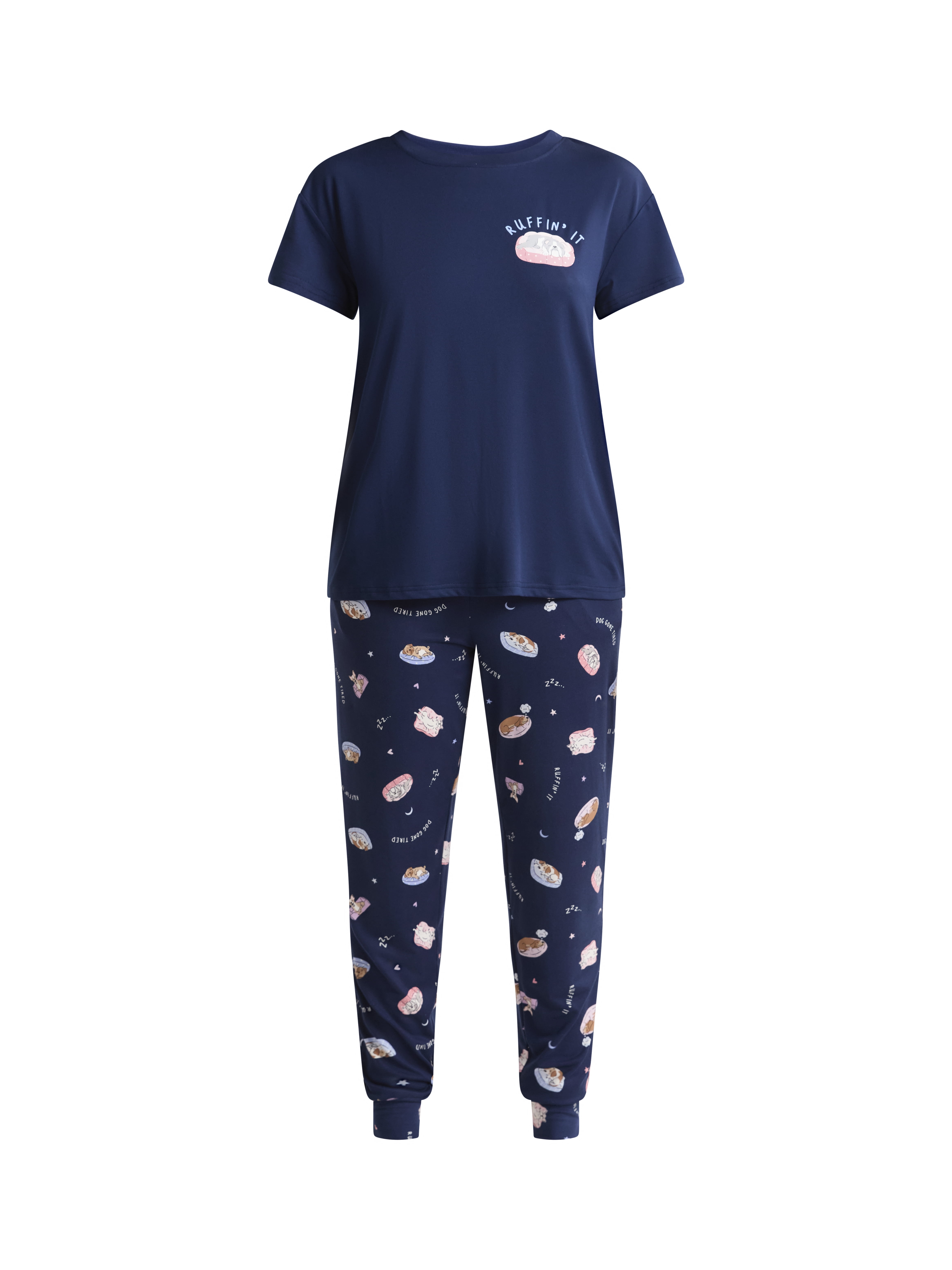 Joyspun Women's and Women’s Plus Sleep Tee and Joggers Pajama Set, 2-Piece, Sizes XS to 3X