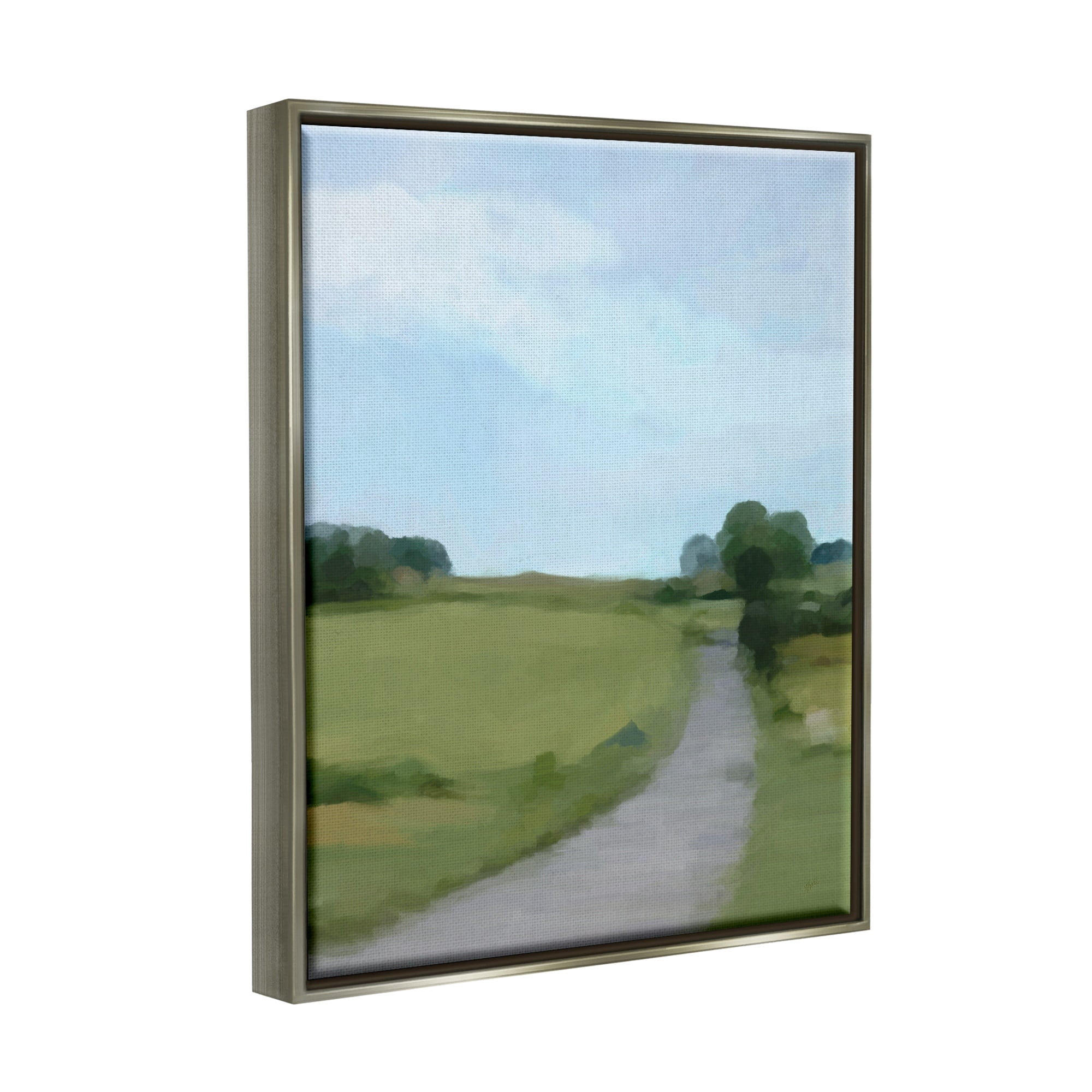 Stupell Industries Abstract Path Through Grassland Rural Landscape Scene Painting Luster Gray Floating Framed Canvas Print Wall Art, Design by Amy Hall