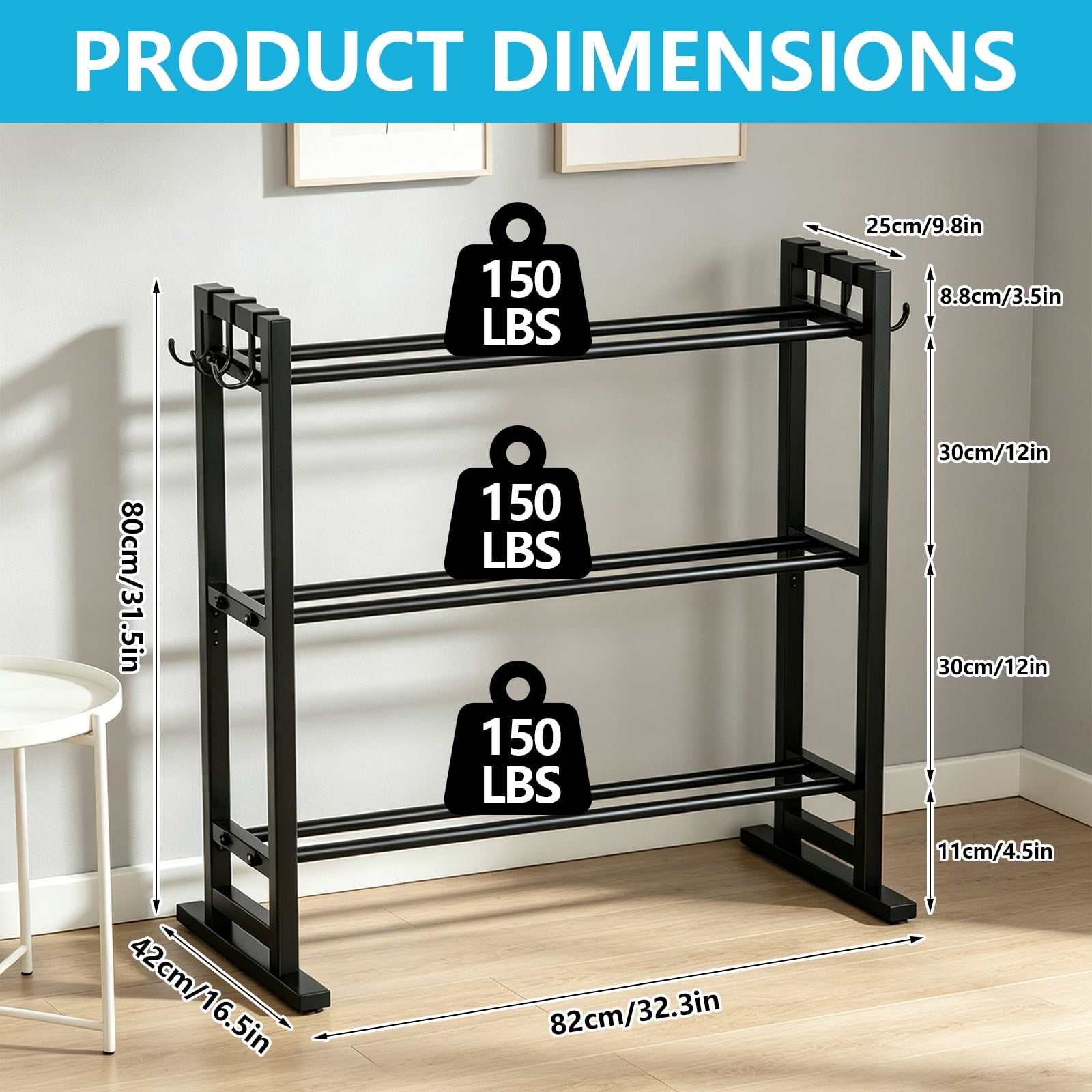 Gijjgole 3 Tier Adjustable Dumbbell Rack-Heavy-Duty 450LB Capacity Weight Storage Stand for Dumbbells, Space-Saving Weight Rack for Home Gym Organizer (Rack Only)