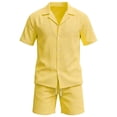 thumbnail image 4 of Maqroz Mens 2 Piece Outfits Button Down Lapel Top Drawstring Elastic Waist Shorts Linen Like Breathable Sets Summer Solid Casual Fashion Wear with Pockets, 4 of 4