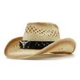 thumbnail image 3 of Womens Hats , Beach Wear for Women , Vacation Hat Men's and Women's Summer Straw Hat Hand Woven Hollow Design Western Cowboy Sun Hat for Outdoor, 3 of 4