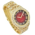 thumbnail image 3 of Charles Raymond Big Rocks w/Roman Numerals Fully Iced Out Mens Watch w/Easy Read Date and Colorful Dials- Designer Hip Hop Blinged Out Timepiece - ST10226RND Gold RED, 3 of 3