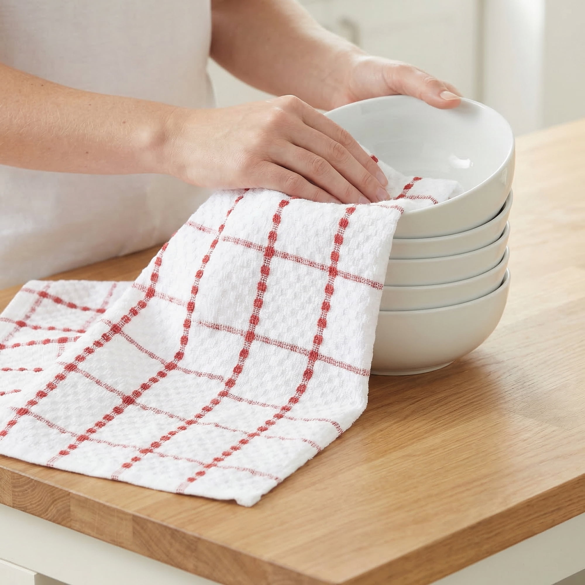 Unique Bargains 4 Pack Kitchen Towels Plaid 100% Cotton Quick Dry Red/Yellow 25" x 15"
