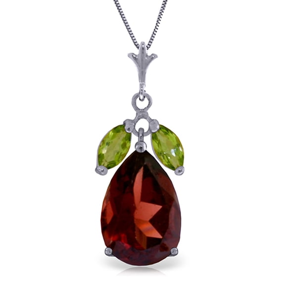 Galaxy Gold GG 14K White Gold Garnet and Peridot Pendant Necklace - January Birthstone - Passion & Protection - 16" to 24" - Fine Jewelry for Women