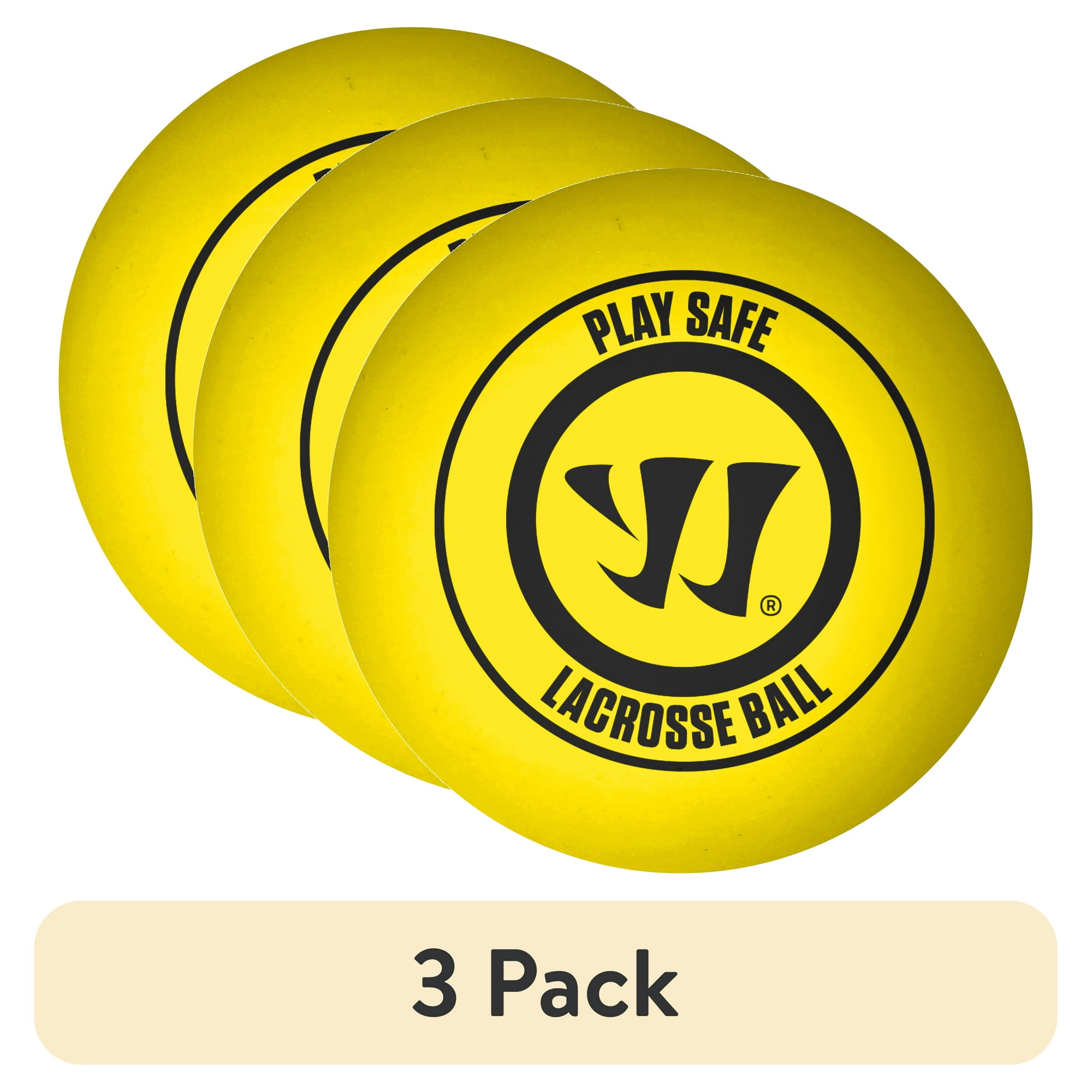 (3 pack) Warrior Recreational Lacrosse Ball - Yellow - Play Safe Rubber Full Size 2.5" Ball